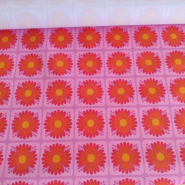 Outdoorstoff Blumenkachel pink