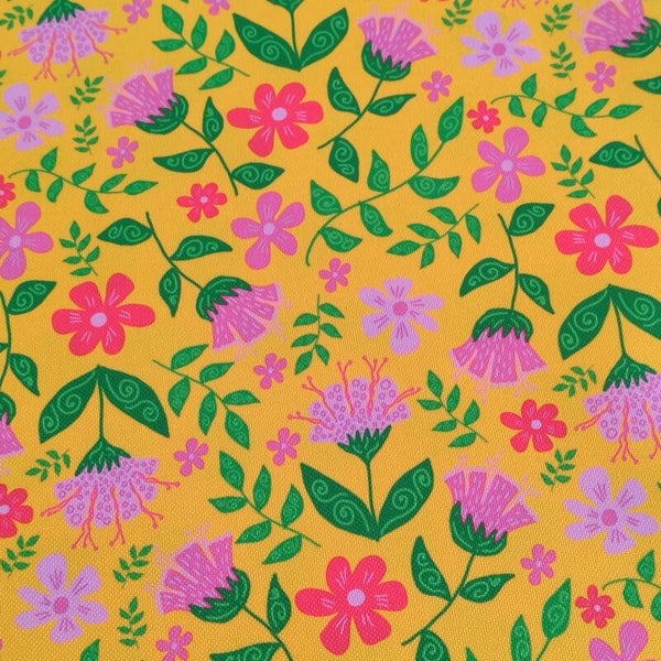 Outdoorstoff Streublumen gelb
