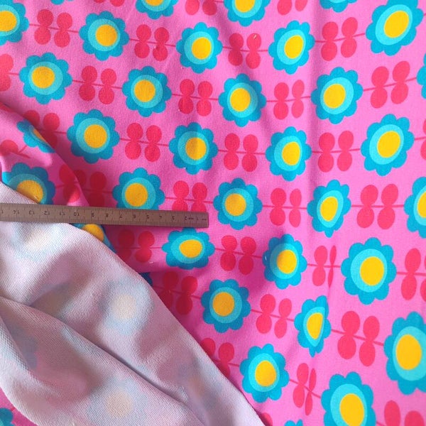 French Terry extrabreit Retroflower pink
