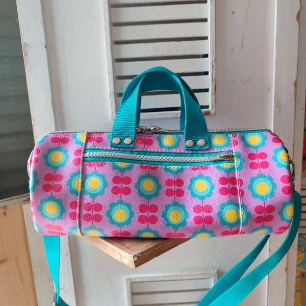 Kleine Rolltasche Retroflower pink