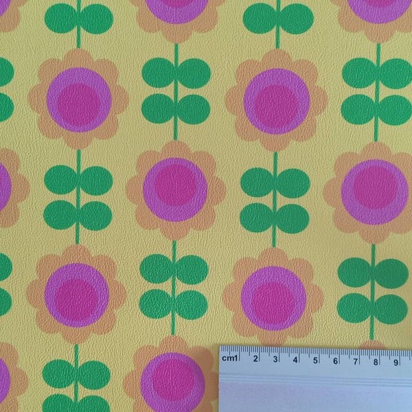 Kunstleder Stück Retroflower Gelb