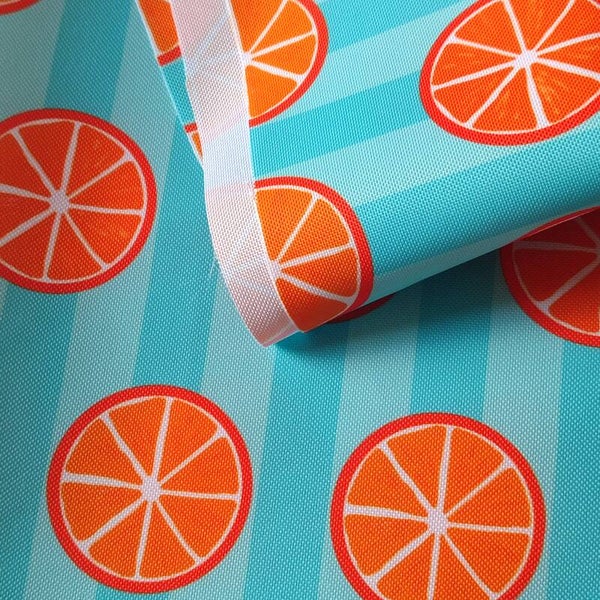 Outdoorstoff Orange blau gestreift