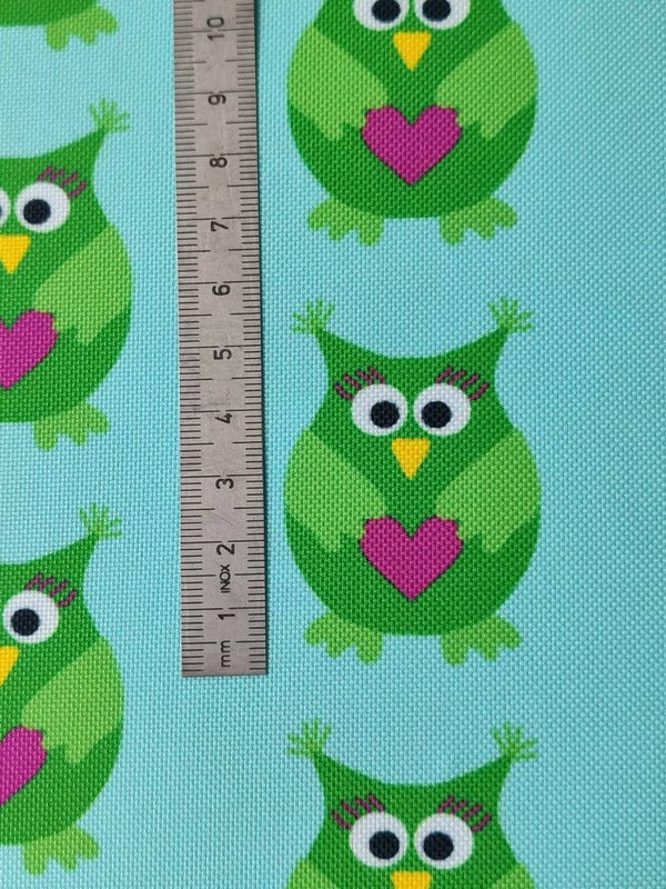 Outdoorstoff Eule blau grün 100% Polyester 15,80/m (106)