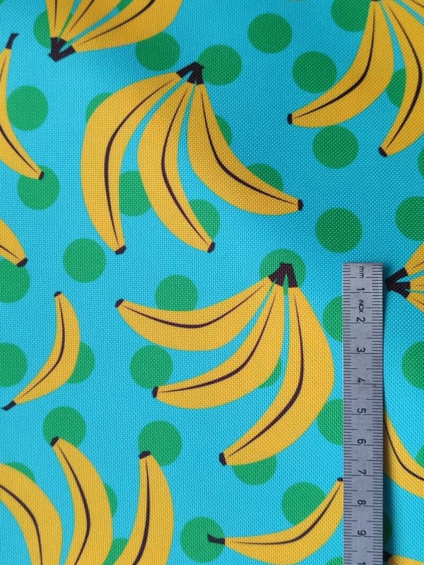 Outdoorstoff Bananen blau grün 100% Polyester 15,80/m (127)