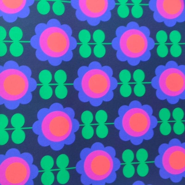 Outdoorstoff Retroflower schwarz (173) 100% Polyester 15,80/m