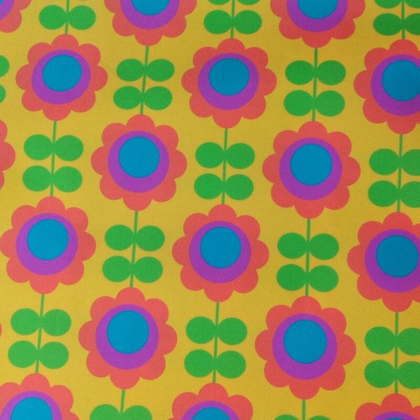 Outdoorstoff Retroflower gelbgrün (169) 100% Polyester 15,80/m