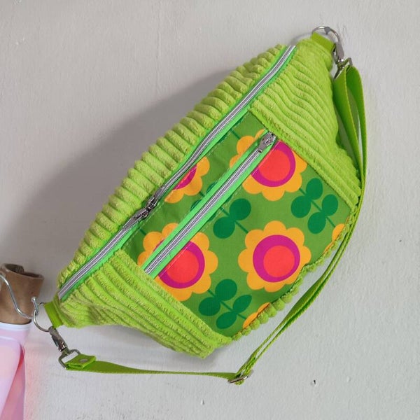 Bauchtasche XL Retroflower grün-gelb (BL010)