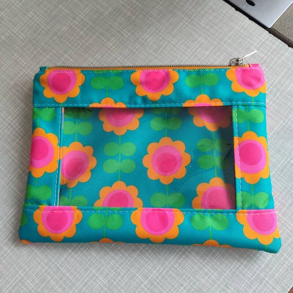 Fenstertasche Retroflower petrol (K055)