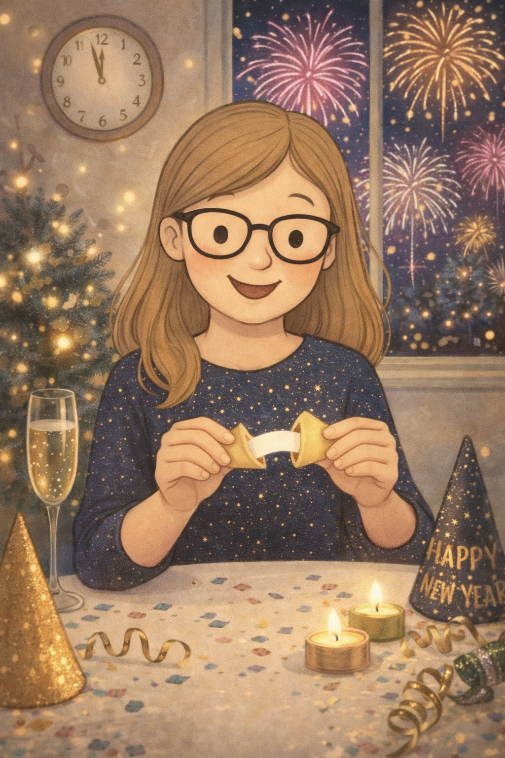 Glückskeks an Silvester mit Feuerwerk