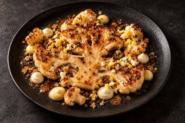 Goldbraun geröstetes Blumenkohlsteak mit brauner Butter
