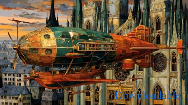 Gothic Voyager Steampunk Airship Horizontal Downloadable Print
