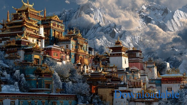 Shangri-La's Sacred Mountain Refuge Horizontal Downloadable Print