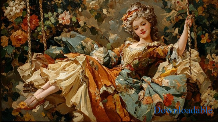 Rococo Princess on Swing Horizontal Wall Art Downloadable Poster
