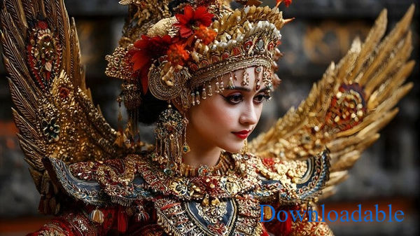 Golden Wings of Bali Portrait of a Sacred Dancer Horizontal Downloadable Print