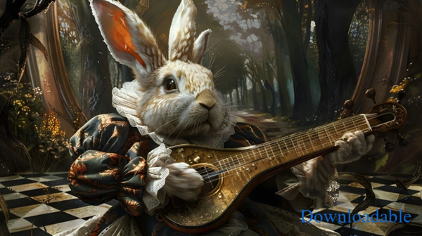 Baroque Minstrel A Rabbit's Fairytale Serenade Horizontal Downloadable Print