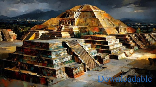Teotihuacan The Pyramid of the Sun at Golden Hour Horizontal Downloadable Print