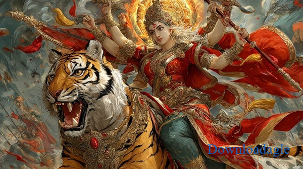 Durga Hindu Warrior Mother Horizontal Wall Art Poster