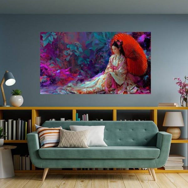 Serene Japanese Muse of the Oriental Bloom Horizontal Downloadable Print