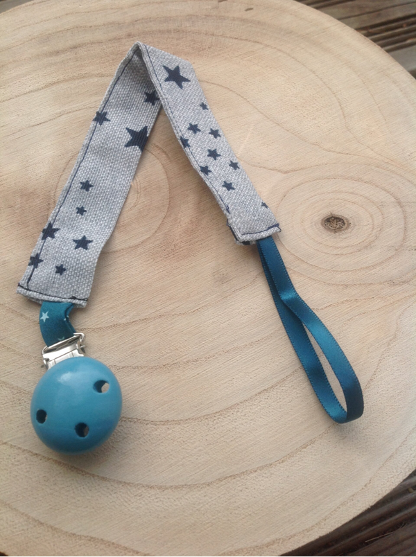 Attache sucette tissus "étoiles bleues"
