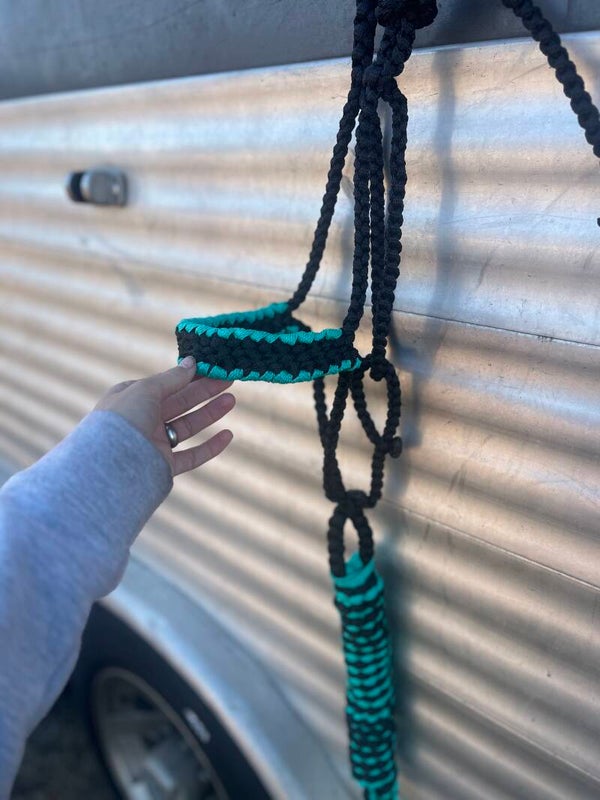 Black Flat Muletape Halter w/ Teal Whipstitch