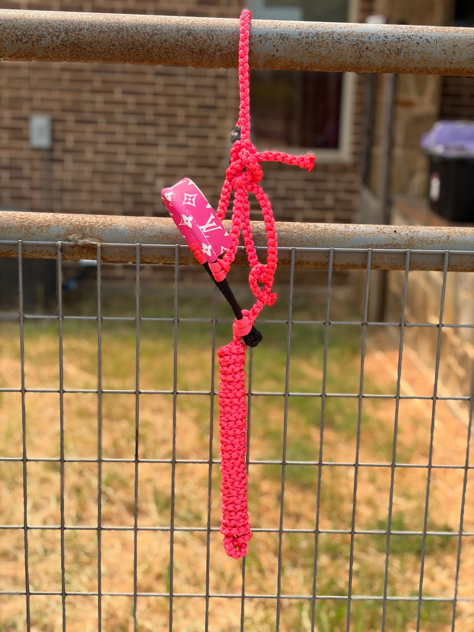RTS: *MINI* Neon Pink Leather& Muletape Halter