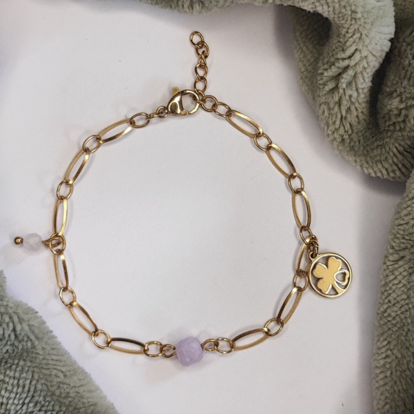Armband bedeltje klaver - Stainless Steel - Gemstones - Goud/Zilver