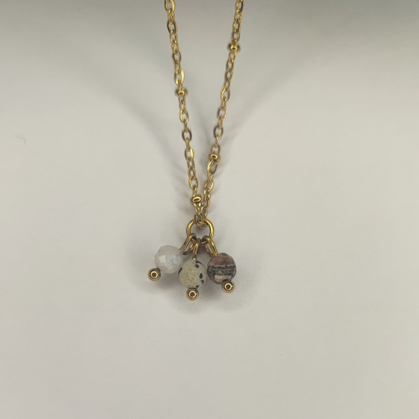 Ketting drie steentjes | Stainless Steel | Gemstones | Goud / Zilver