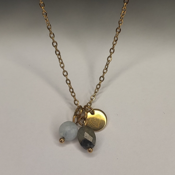 Ketting 2 steentjes en hartje | Stainless Steel | Gemstones | Goud / Zilver