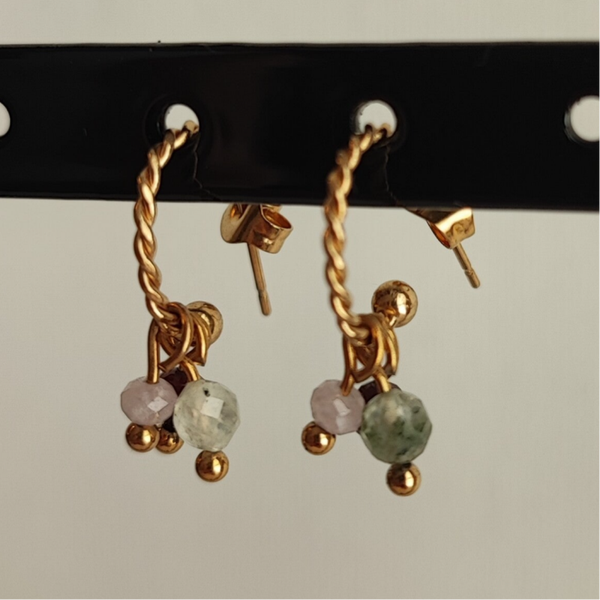 Oorbellen twisted ringen - Stainless Steel - Goud - Gemstones