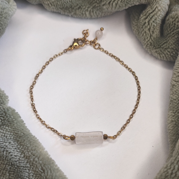 Armband Rozenkwarts balkje - Stainless Steel - Gemstone - Goud