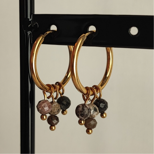 Oorbellen ringetjes - Stainless Steel - Gemstones - Zilver/Goud