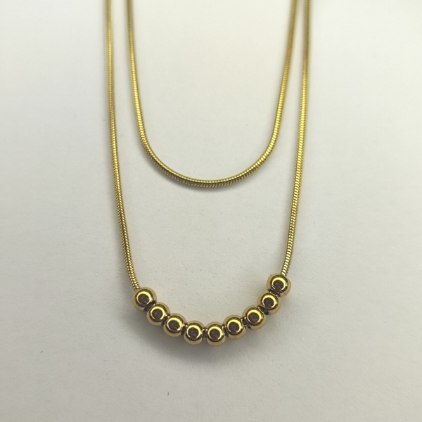 Ketting dubbel met bolletjes | Stainless steel | Goud