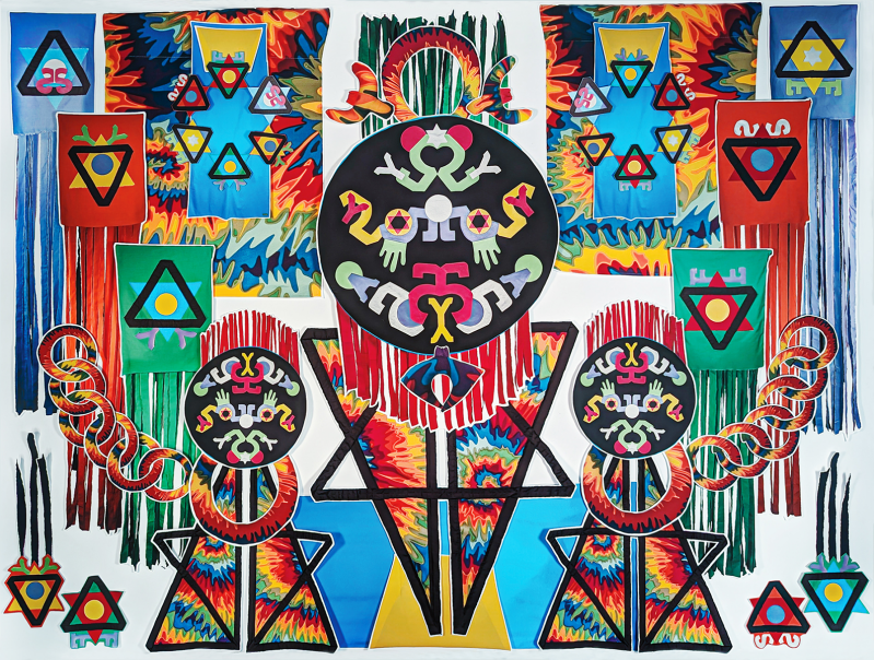 An art piece in the form of a collage based on an abstractification of goddess Minerva