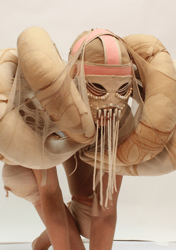 Person wearing exoskelet costume