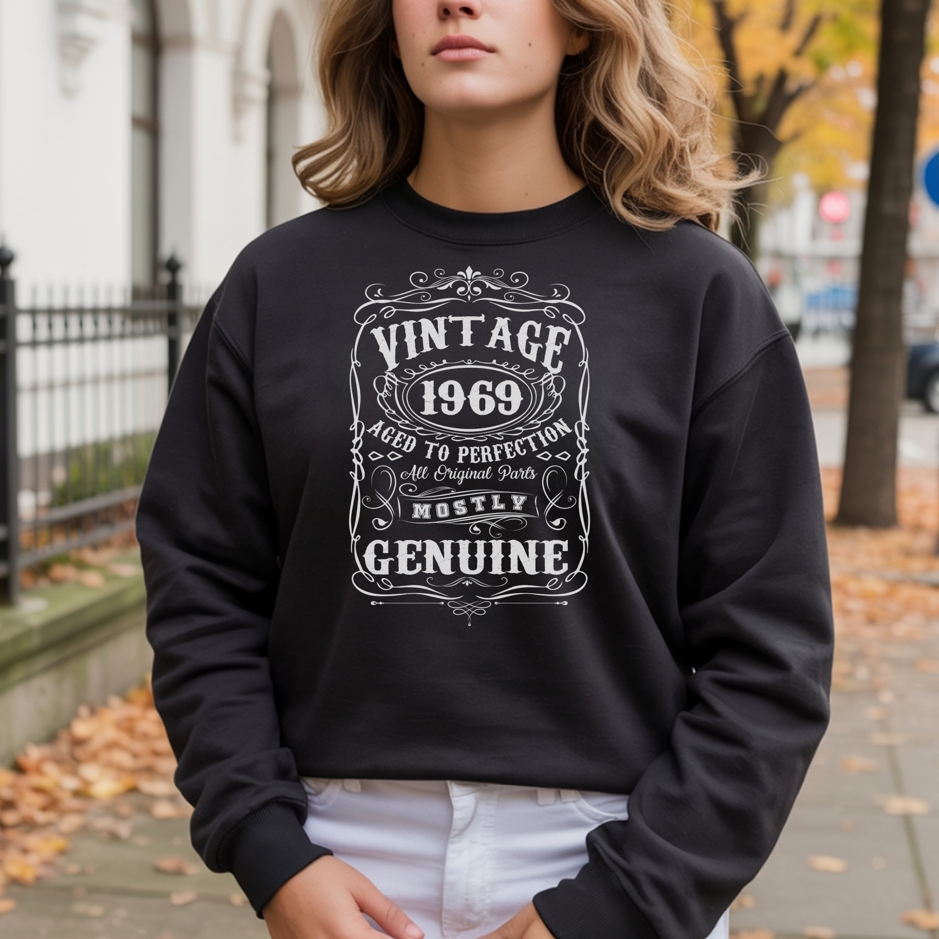 Vintage 1969 Gildan 18000 Crewneck Sweatshirt – Aged to Perfection Graphic Pullover