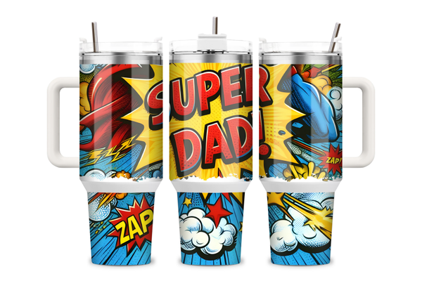 40 oz Super Dad Tumbler – Comic Book Father’s Day Cup
