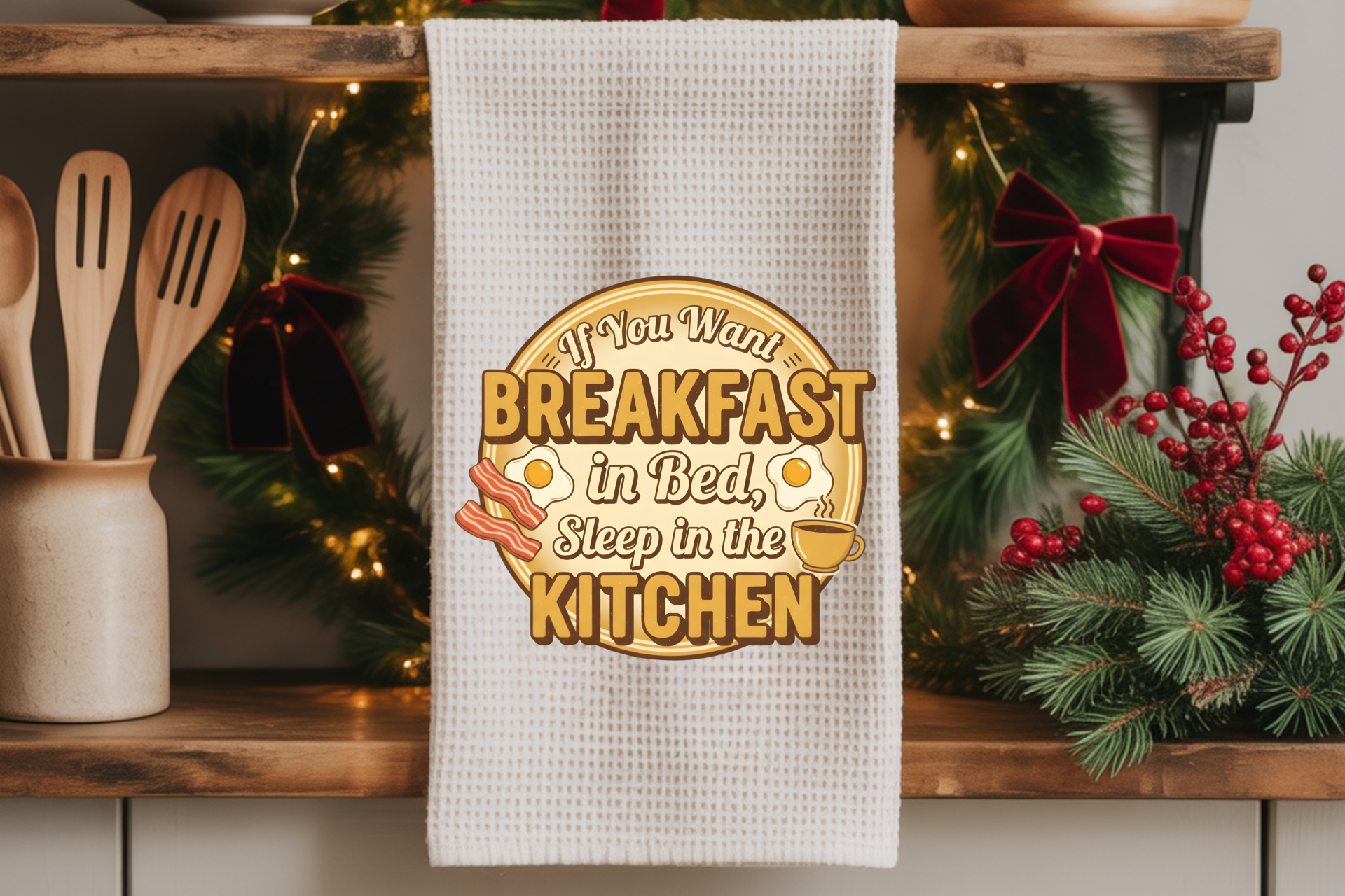 If You Want Breakfast in Bed, Sleep in the Kitchen – Funny Kitchen Towel