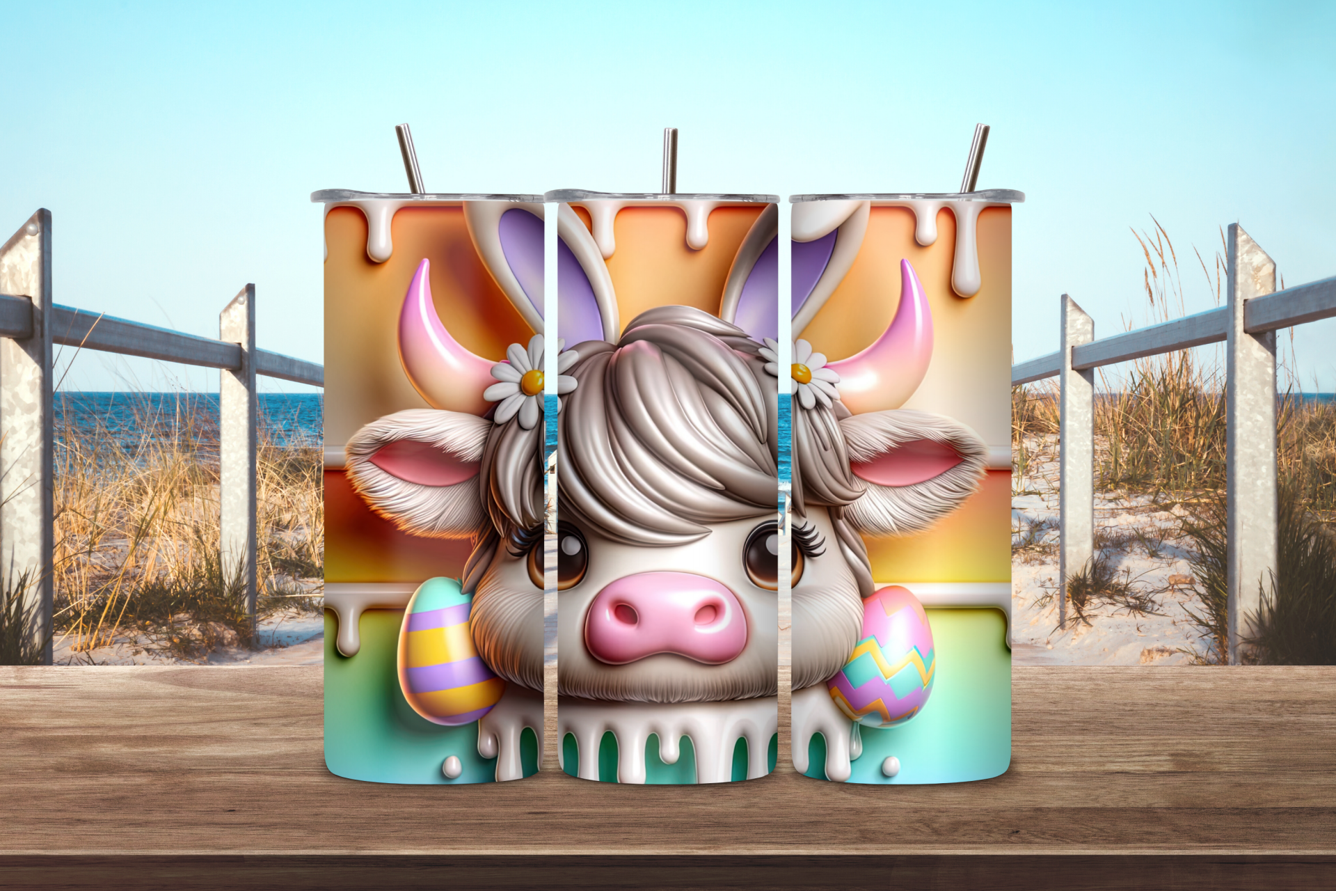 🐮 Highland Cow Easter Bunny 20 oz Skinny Tumbler – Cute Spring Stainless Steel Cup