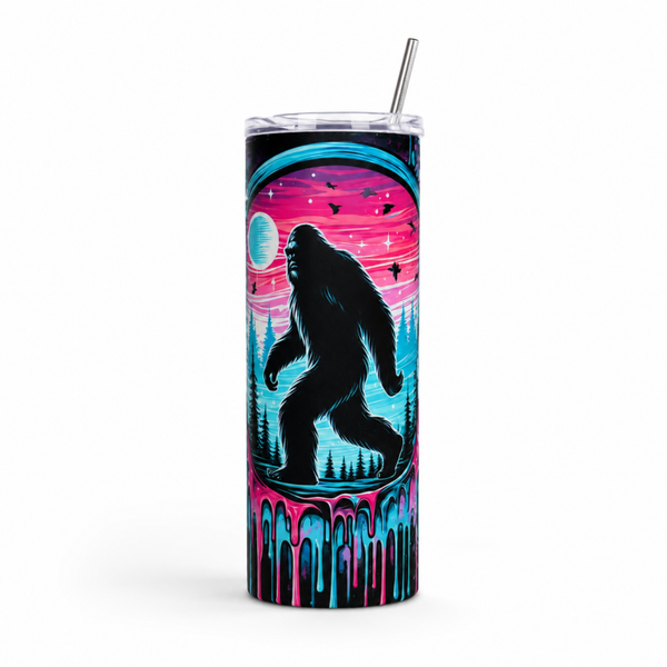 Bigfoot Tumbler, Neon Sasquatch 20 oz Skinny Tumbler
