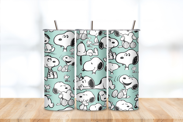 20 oz Snoopy & Woodstock Inspired Mint Green Skinny Tumbler