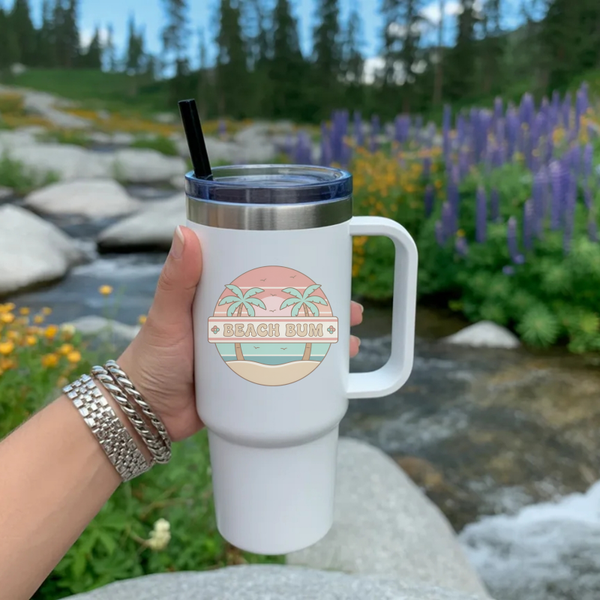 40 oz Stainless Steel Tumbler – “Beach Bum” Retro Coastal Design