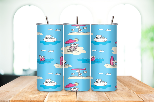 20 oz Snoopy Inspired Beach Vacation Skinny Tumbler
