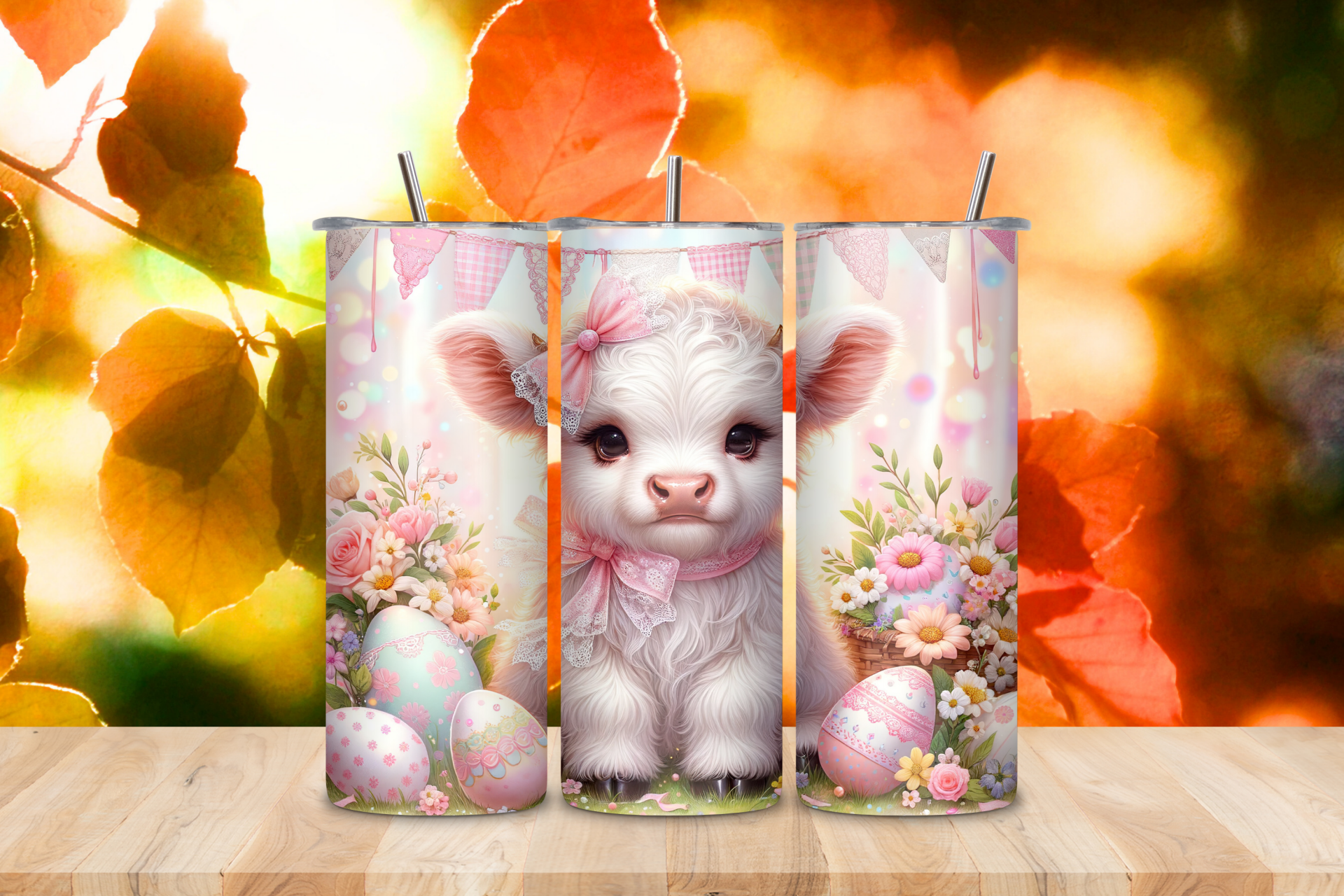 🐮 Cute Highland Cow Easter 20 oz Skinny Tumbler – Spring Floral Stainless Steel Cup