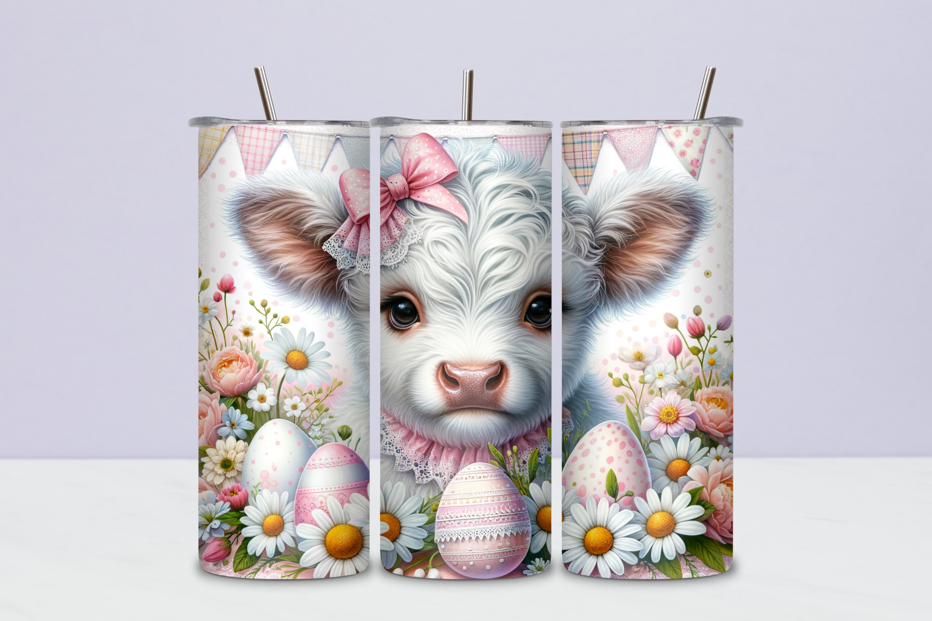🐮 Cute Highland Cow Easter 20 oz Skinny Tumbler – Floral Spring Stainless Steel Cup