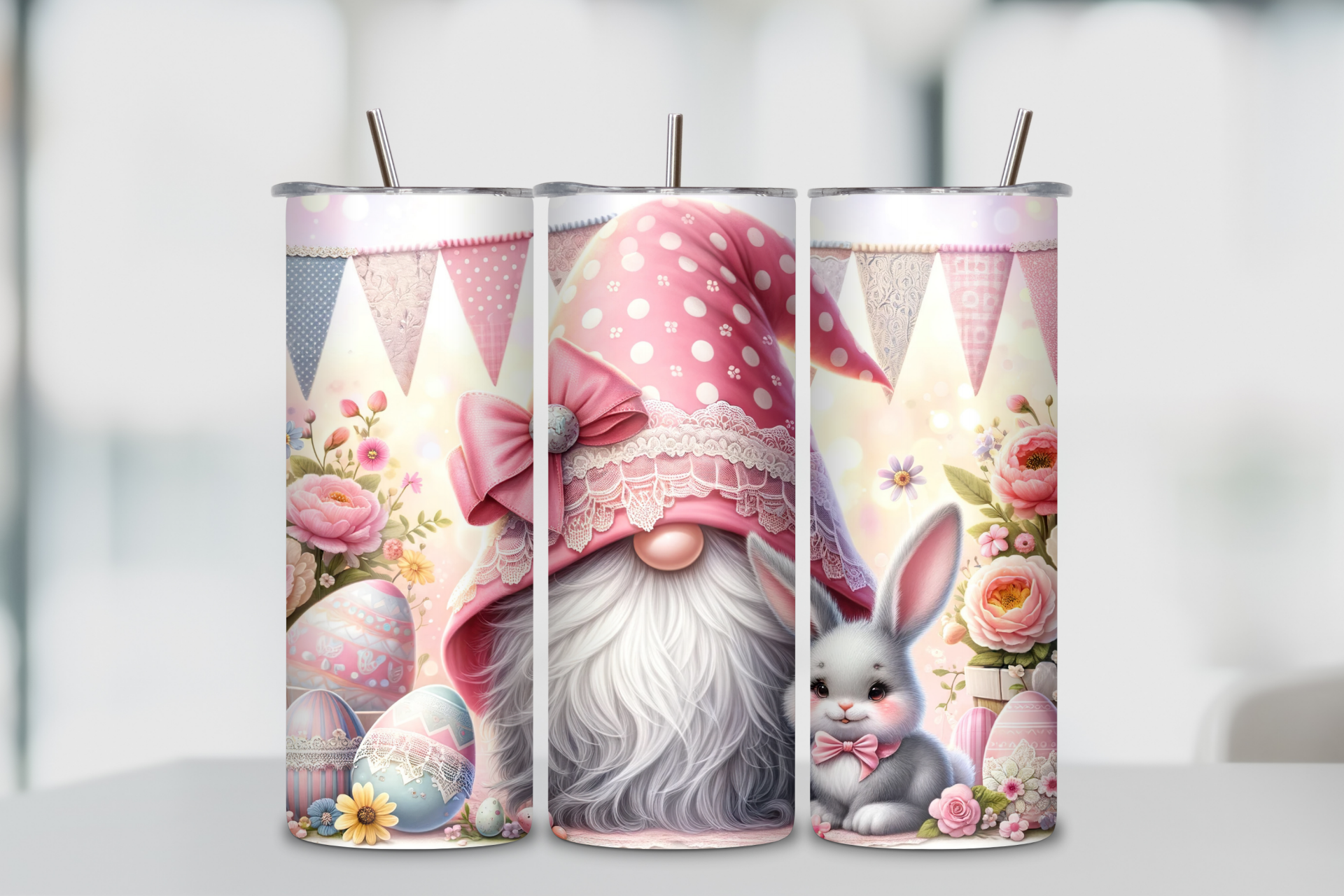 🐰 Easter Gnome 20 oz Skinny Tumbler – Cute Spring Bunny Stainless Steel Cup