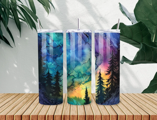 Northern Lights Forest Stainless Steel Tumbler – 20 oz Insulated Travel Cup