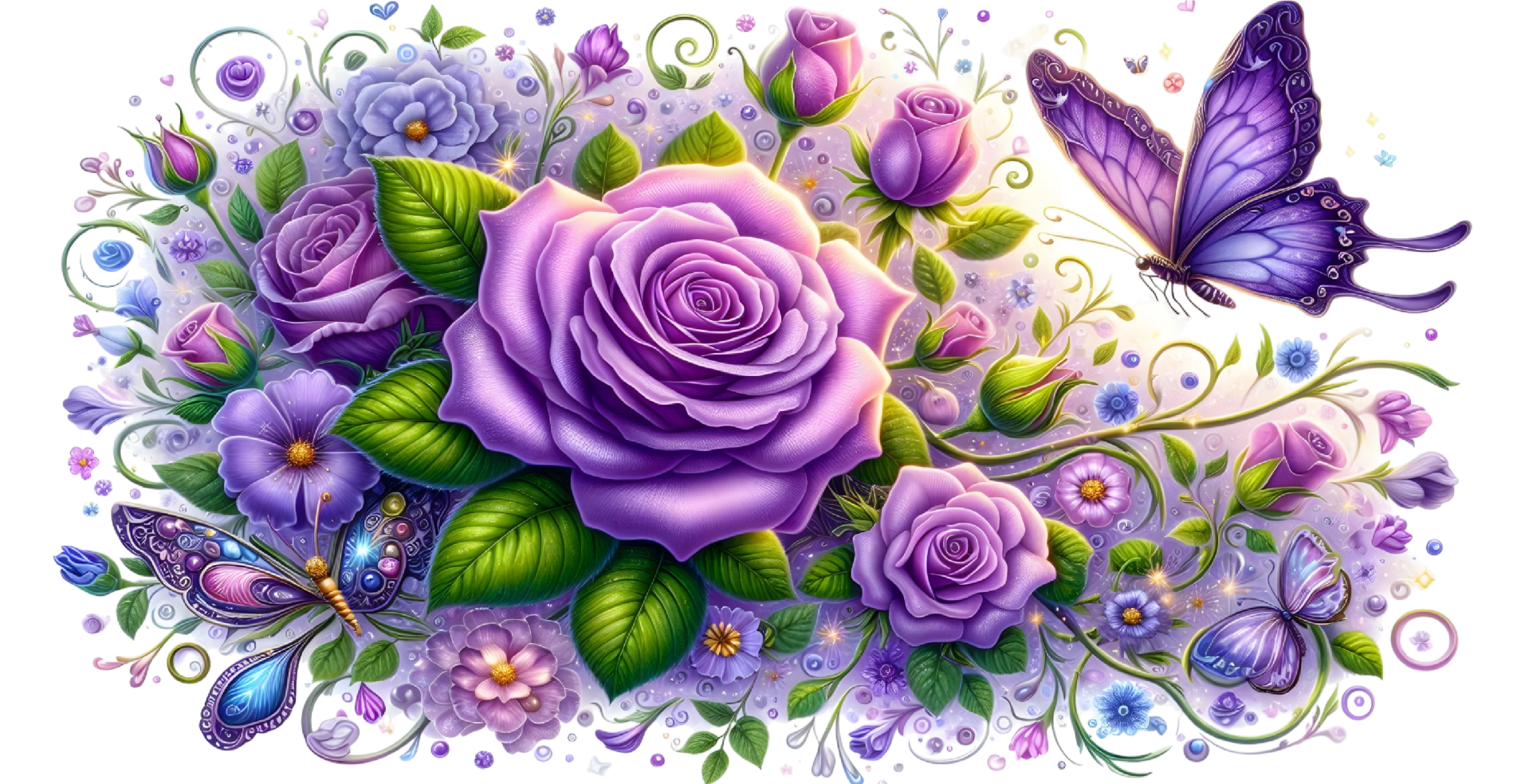 Purple Floral Butterfly 16 oz Glass Can UV DTF Wrap | Lavender Rose Libbey Glass Decal | Floral Glass Can Transfer