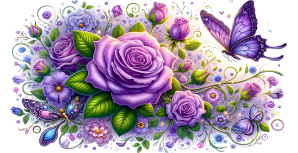 Purple Floral Butterfly 16 oz Glass Can UV DTF Wrap |