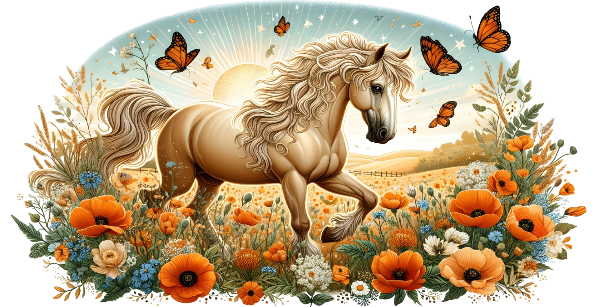 16 oz Horse Glass Can UV DTF Print, Wildflower Horse Wrap, Butterfly Cup Transfer