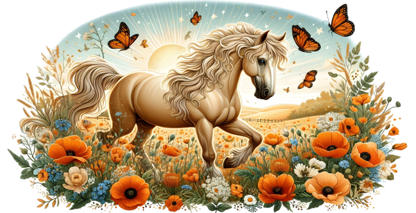 16 oz Horse Glass Can UV DTF Print, Wildflower Horse Wrap, Butterfly Cup Transfer